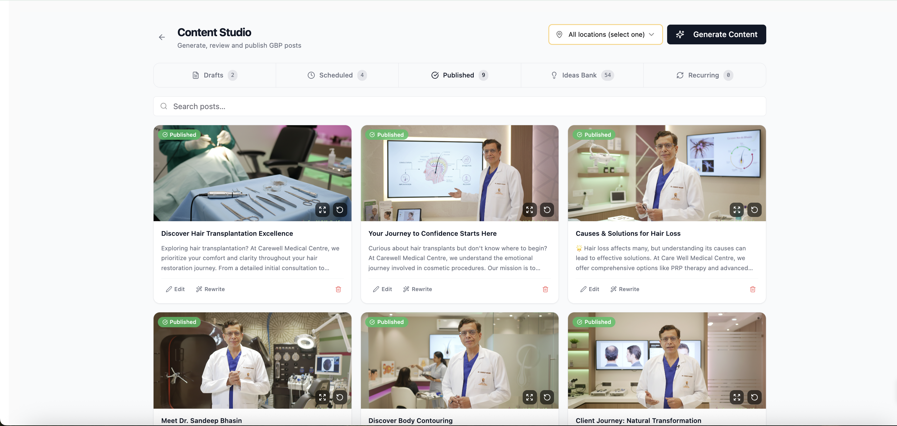 GrowthPro AI platform — multi-location local SEO dashboard